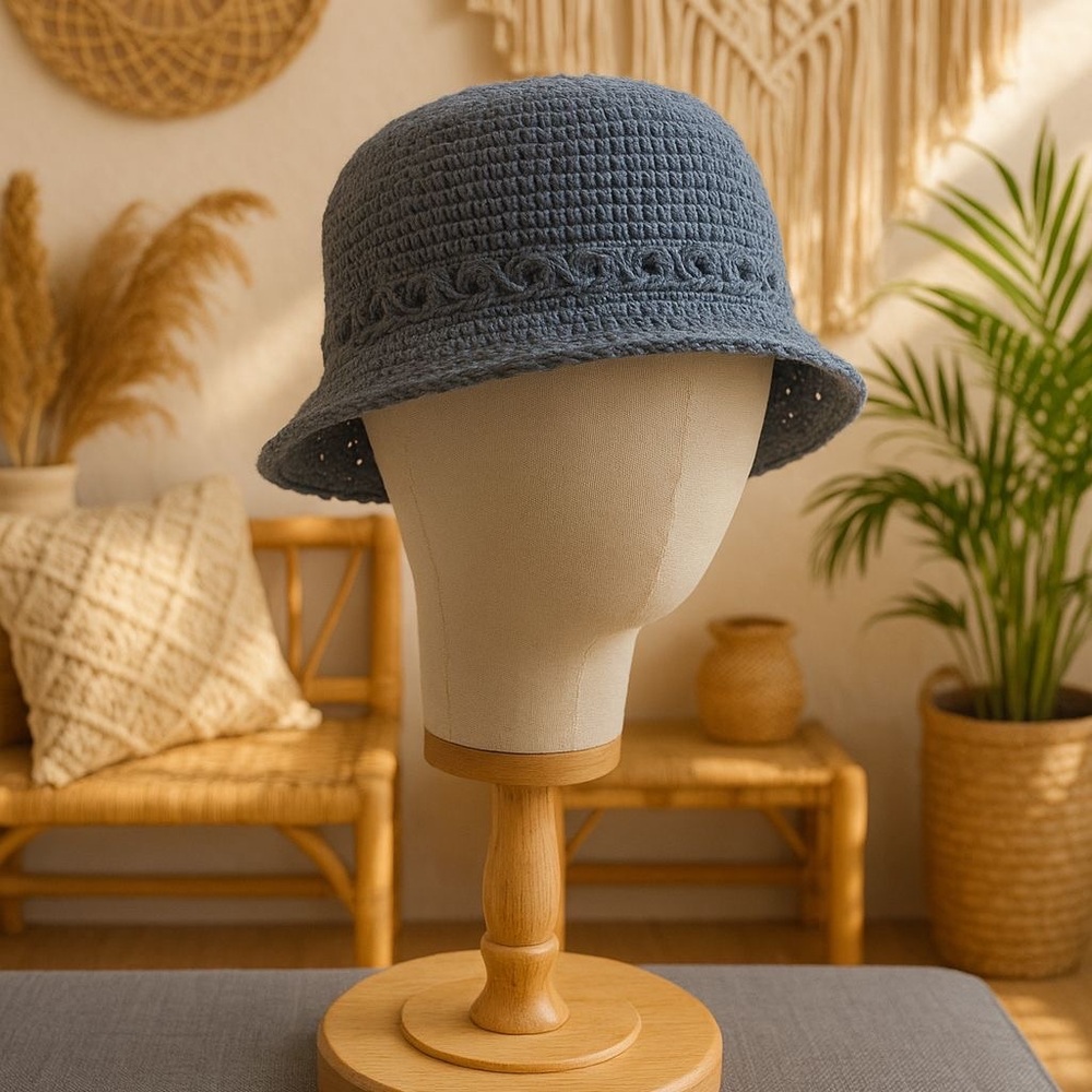 Stylish Blue Crochet Bucket Hat
